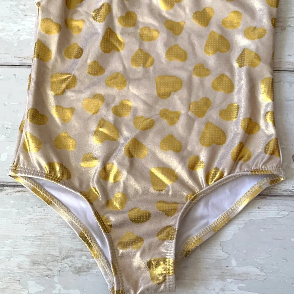 Girls 3T Swimsuit One Piece Baby Buns Brand Size 3 Gold Hearts Toddler Swim